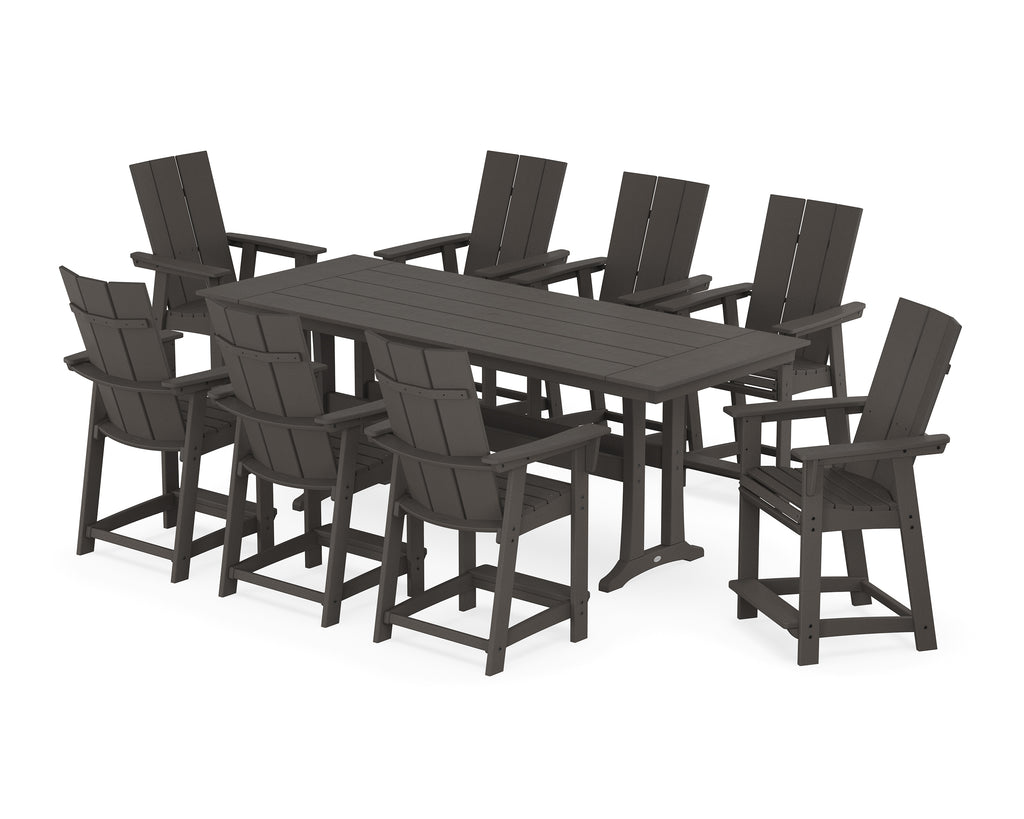 Modern Curveback Adirondack 9-Piece Farmhouse Counter Set with Trestle Legs Photo