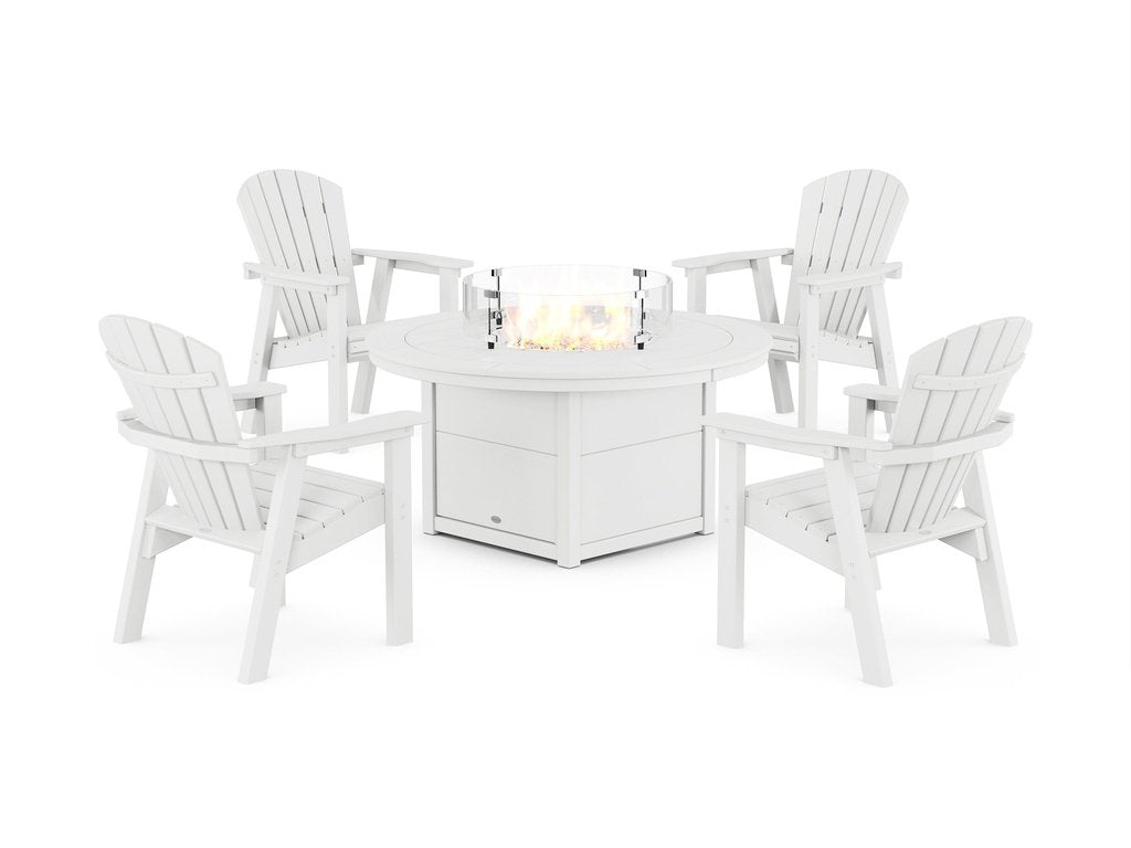 Seashell 4-Piece Upright Adirondack Conversation Set with Fire Pit Table Photo