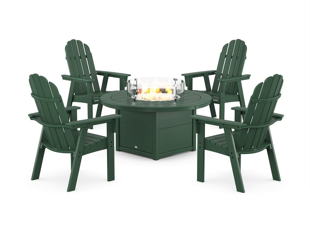 Vineyard 4-Piece Curveback Upright Adirondack Conversation Set with Fire Pit Table Photo