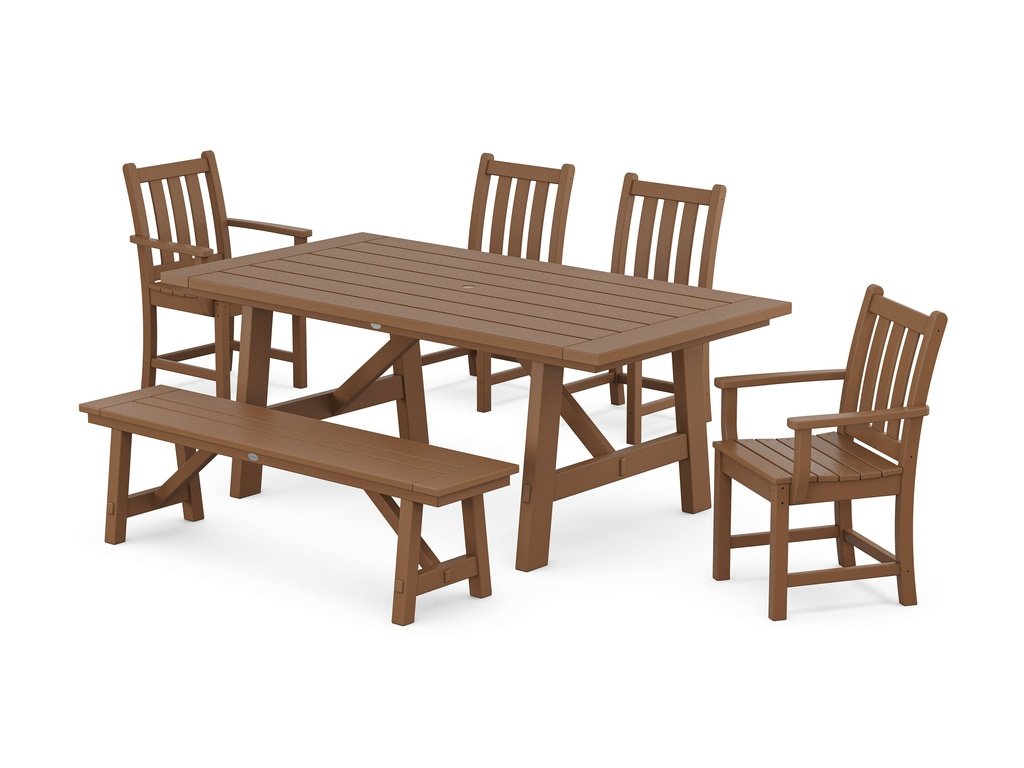 Traditional Garden 6-Piece Rustic Farmhouse Dining Set With Bench Photo