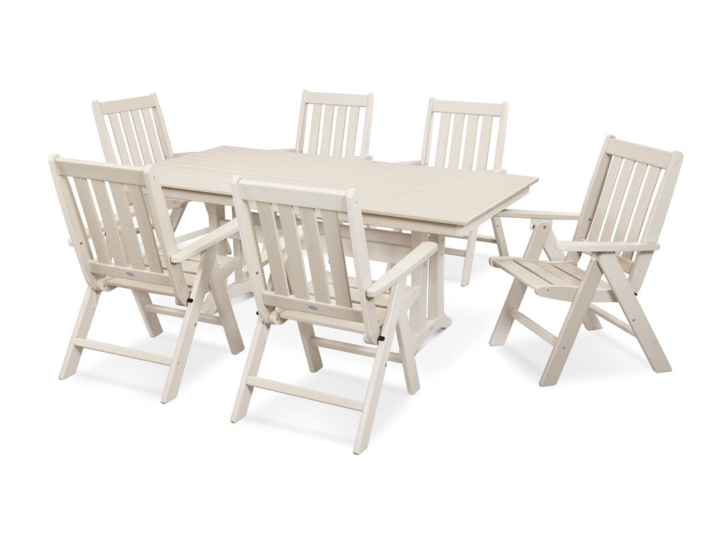 Vineyard Folding Chair 7-Piece Farmhouse Dining Set with Trestle Legs Photo