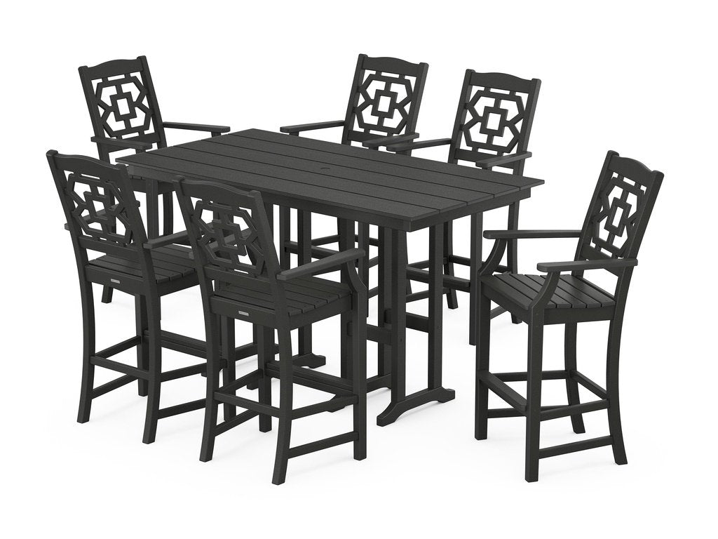 Chinoiserie Arm Chair 7-Piece Farmhouse Bar Set Photo