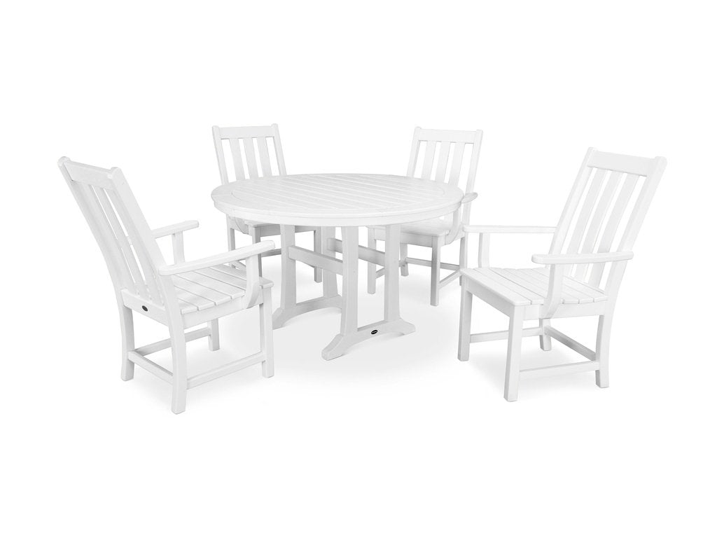 Vineyard 5-Piece Round Dining Set with Trestle Legs Photo