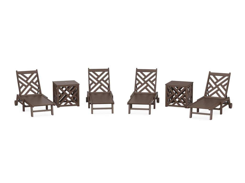 Chippendale 6-Piece Chaise Set with Wheels and Umbrella Stand Accent Table Photo