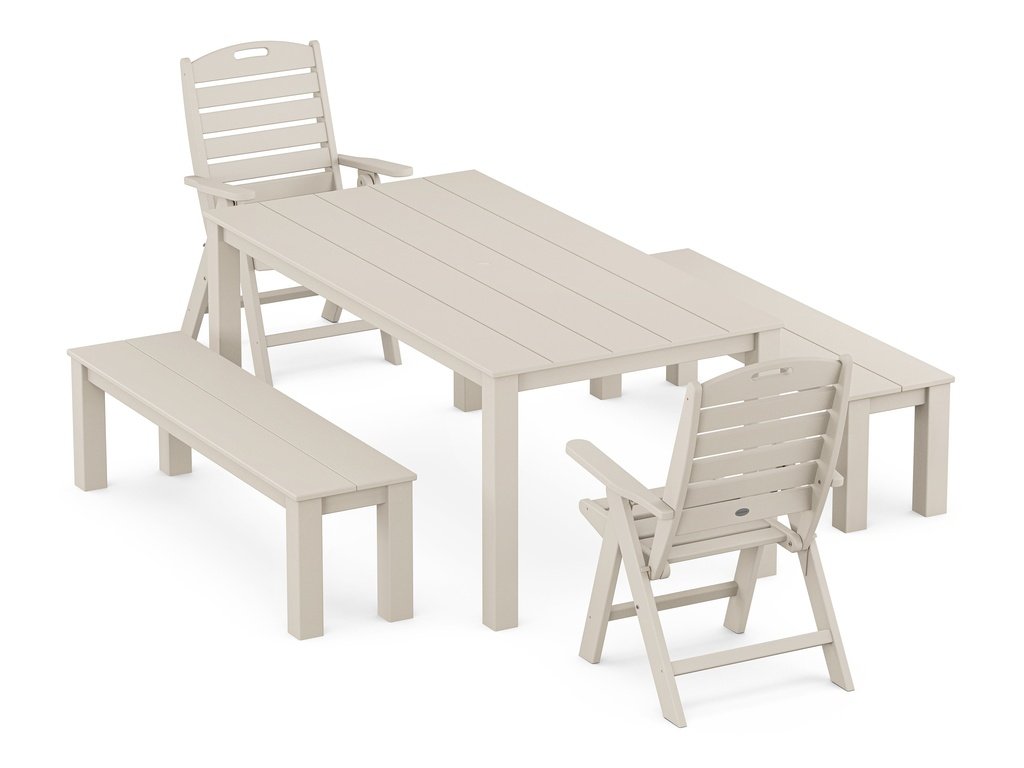 Nautical Folding Highback Chair 5-Piece Parsons Dining Set with Benches Photo