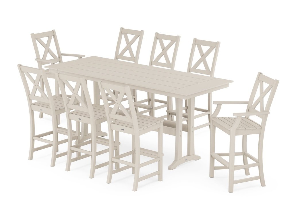 Braxton 9-Piece Farmhouse Bar Set with Trestle Legs Photo