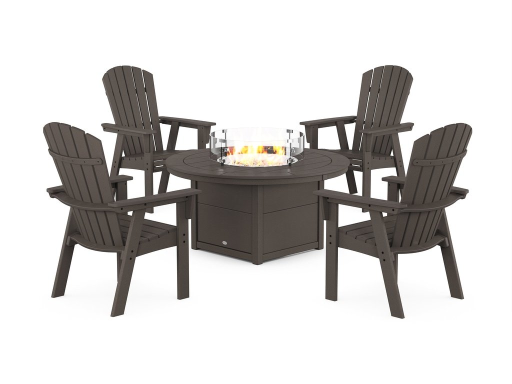 Nautical 4-Piece Curveback Upright Adirondack Conversation Set with Fire Pit Table Photo