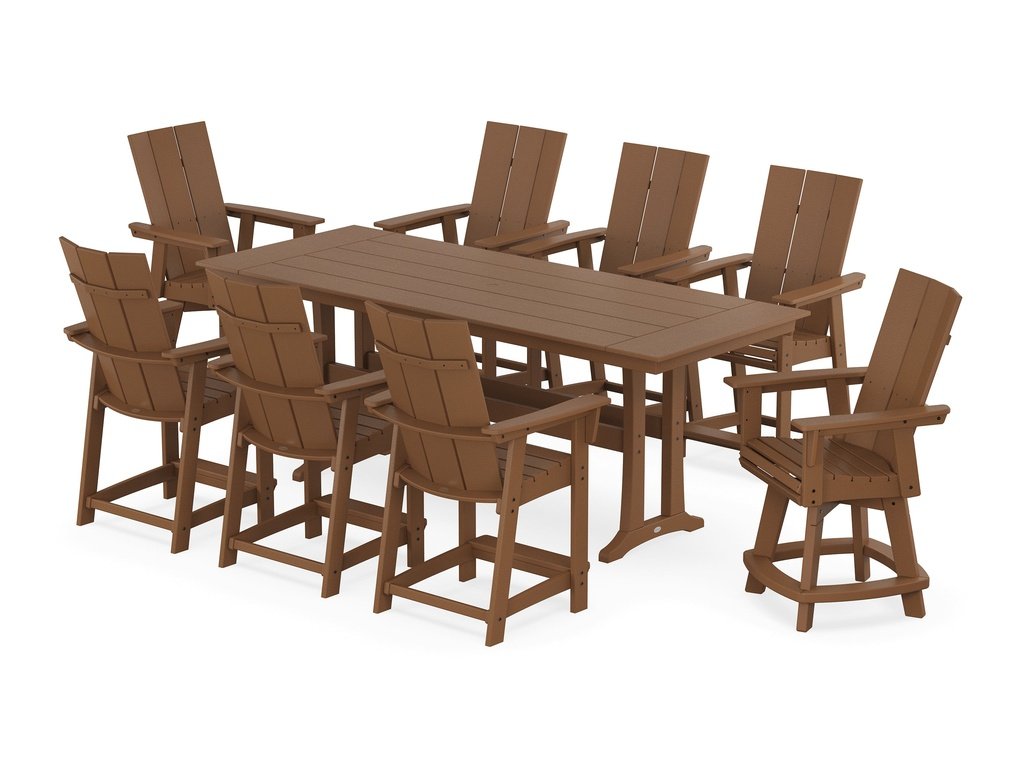 Modern Curveback Adirondack Swivel 9-Piece Farmhouse Counter Set with Trestle Legs Photo