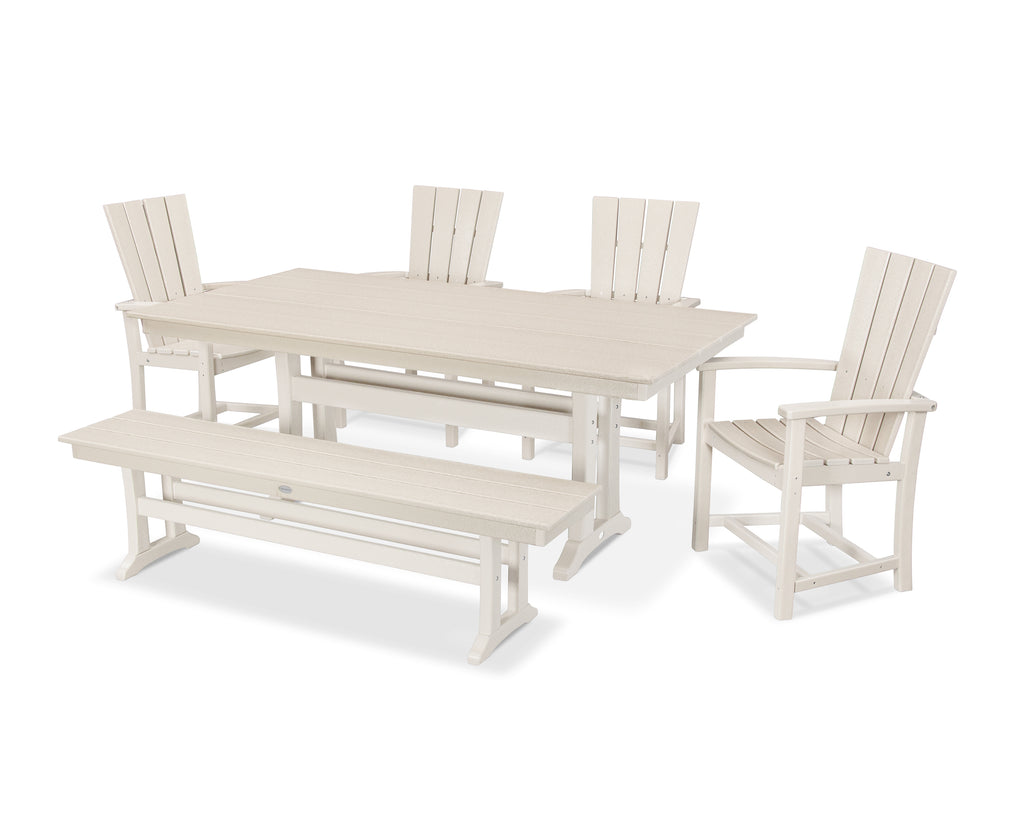 Quattro 6-Piece Farmhouse Dining Set with Trestle Legs and Bench Photo