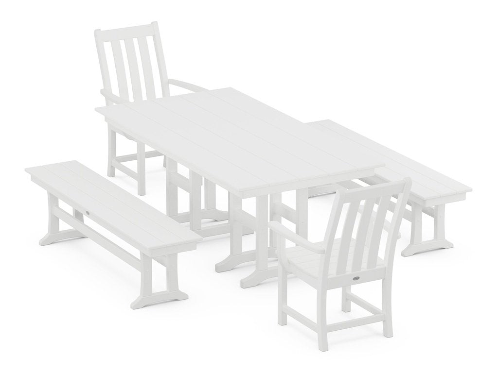 Vineyard 5-Piece Farmhouse Dining Set with Benches Photo