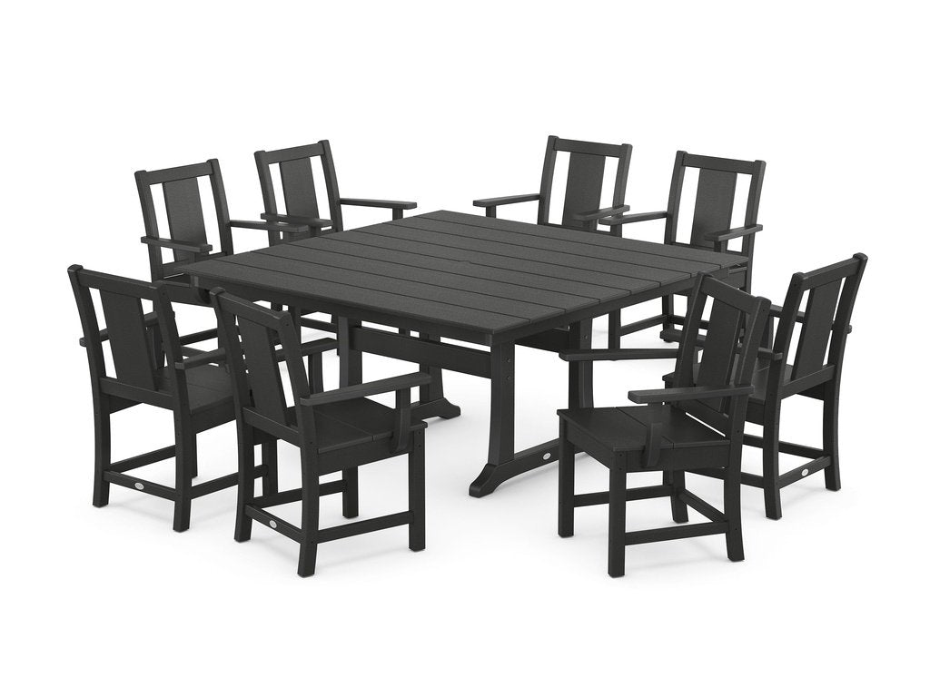 Prairie 9-Piece Square Farmhouse Dining Set with Trestle Legs Photo