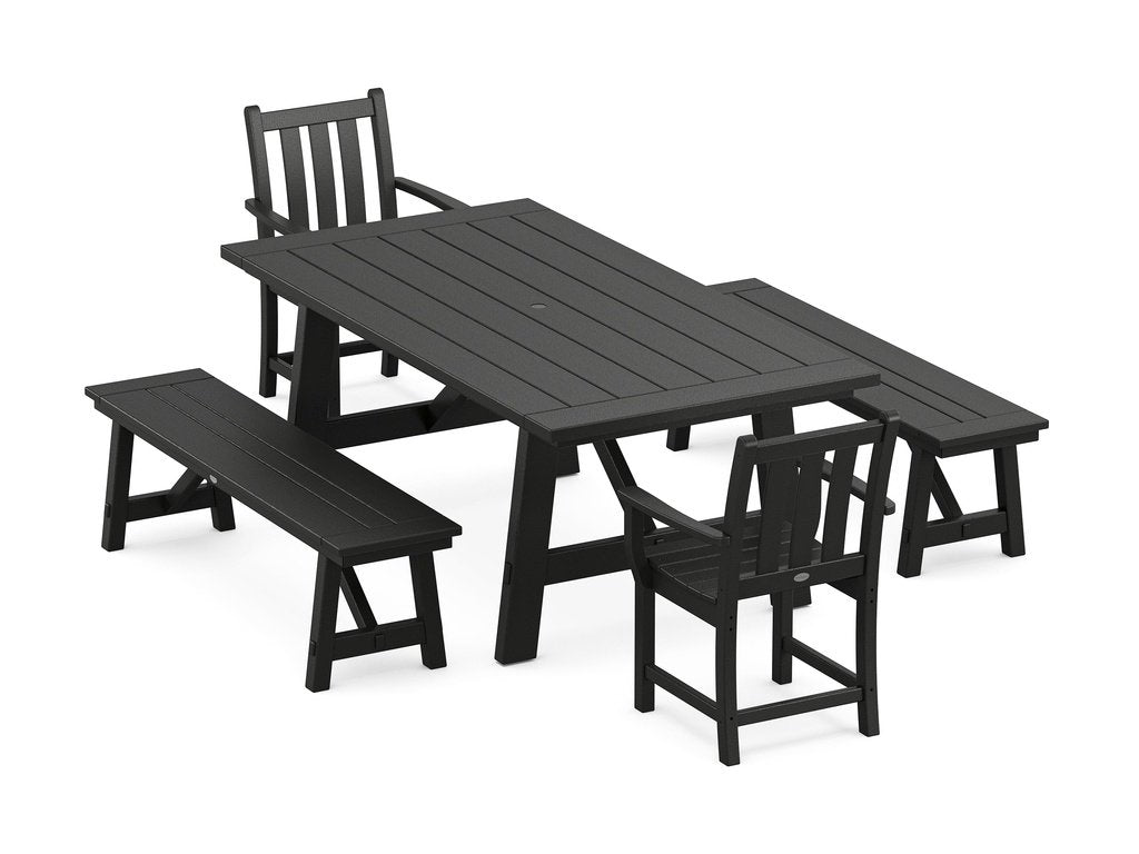 Traditional Garden 5-Piece Rustic Farmhouse Dining Set With Benches Photo