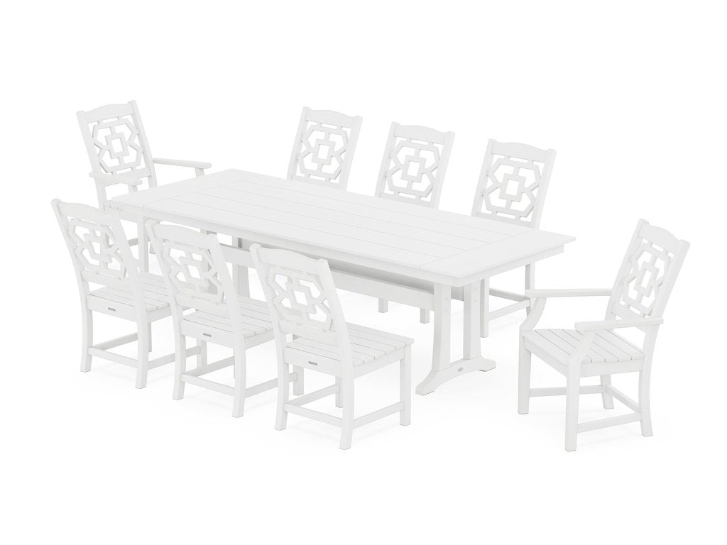 Chinoiserie 9-Piece Farmhouse Dining Set with Trestle Legs Photo