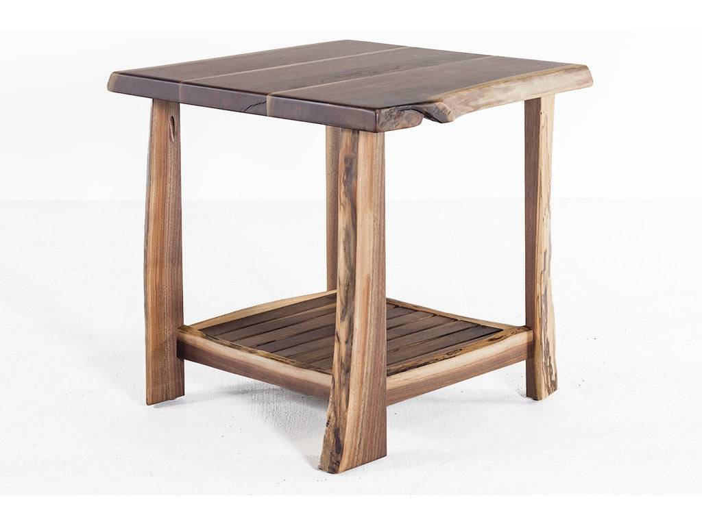 Live Edge Black Walnut End Table W/ Shelf 522014