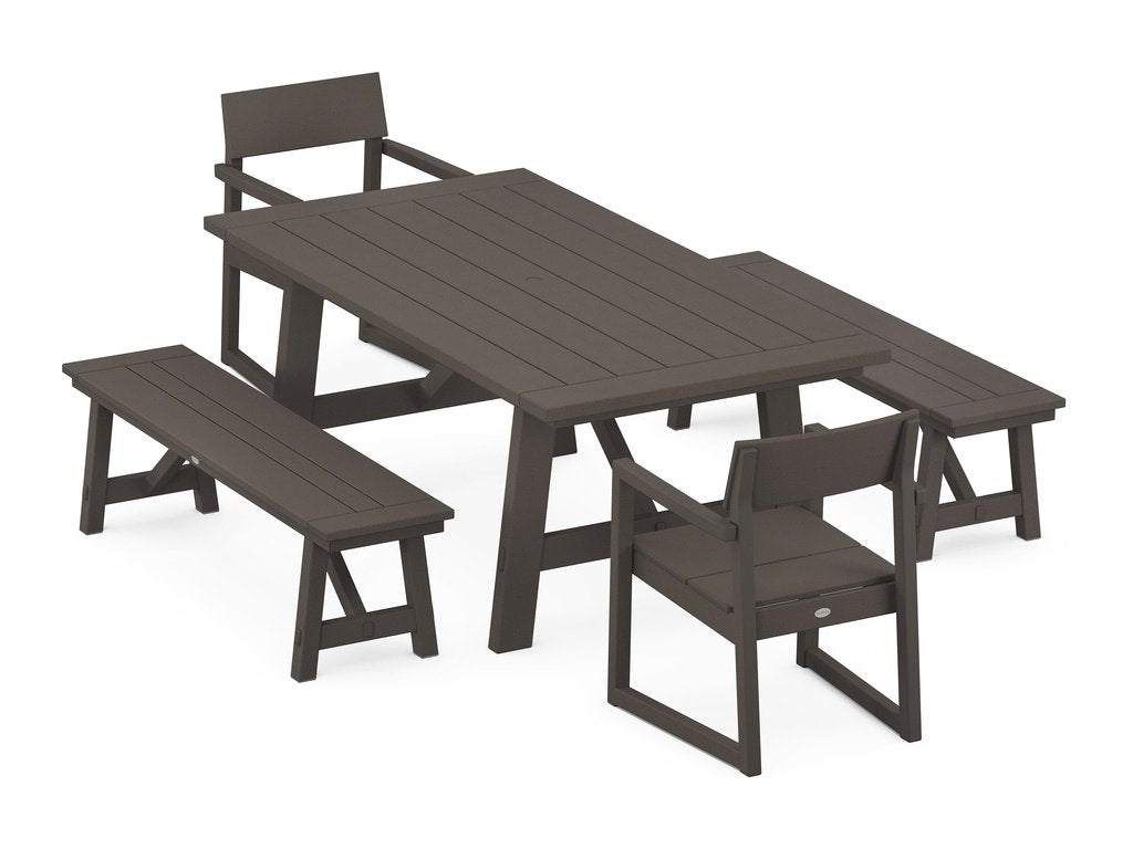 EDGE 5-Piece Rustic Farmhouse Dining Set With Benches Photo