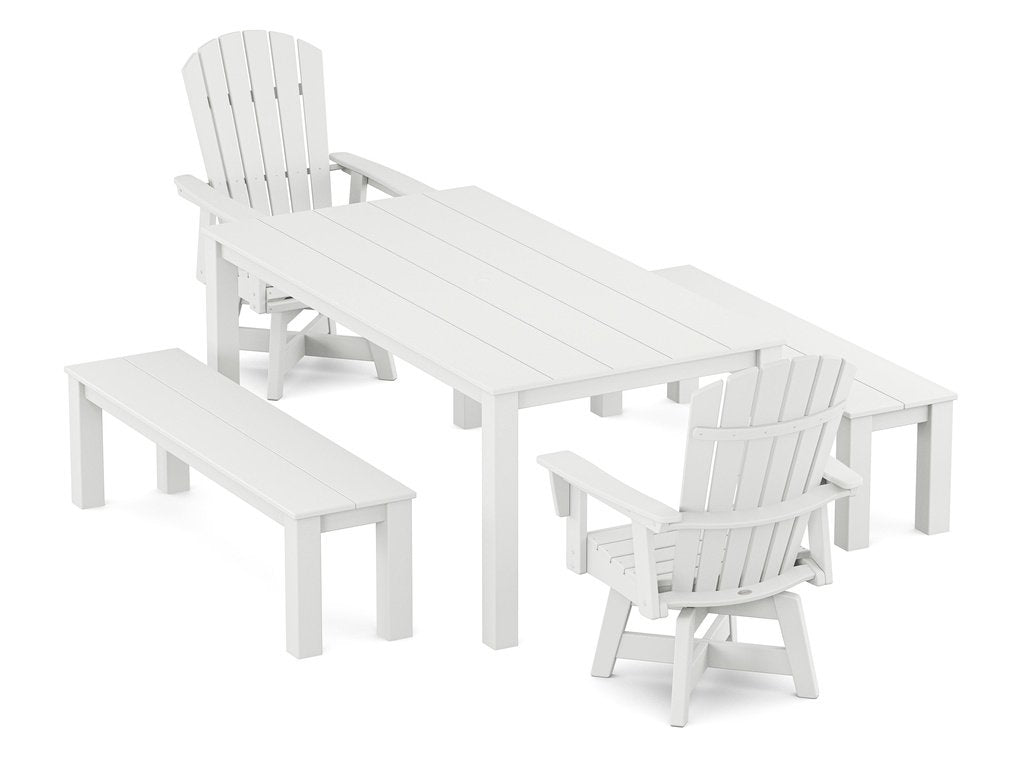 Nautical Curveback Adirondack Swivel 5-Piece Parsons Dining Set with Benches Photo