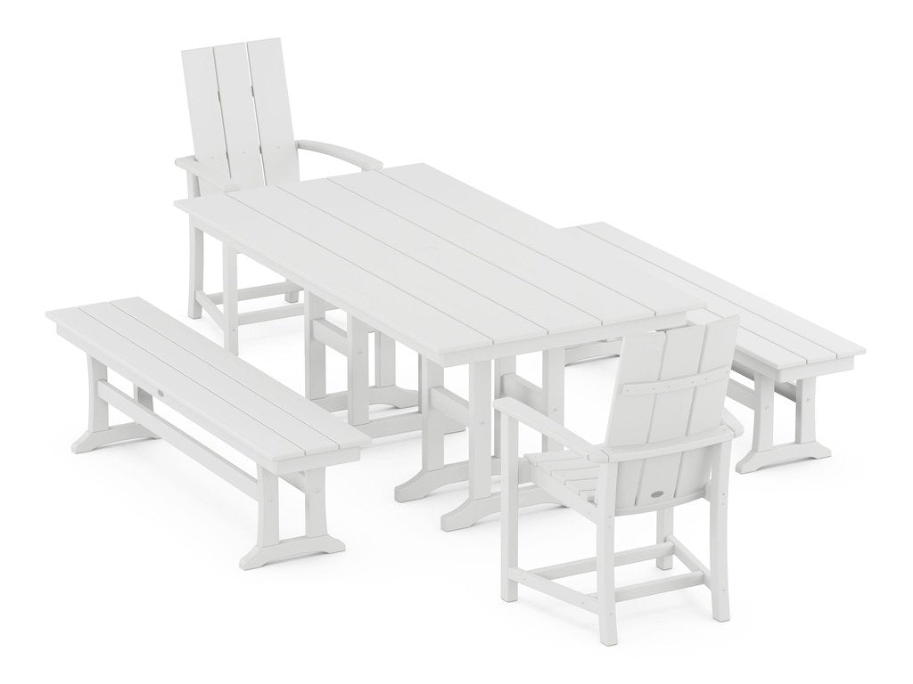 Modern Adirondack 5-Piece Farmhouse Dining Set with Benches Photo