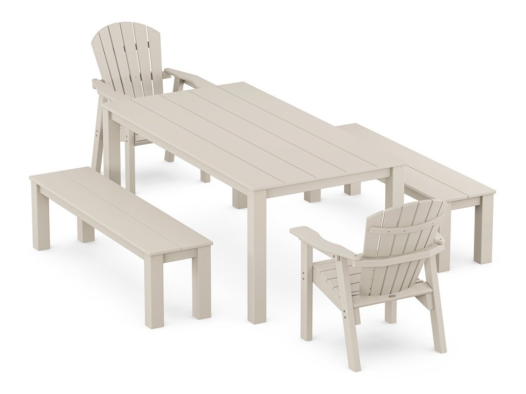 Seashell 5-Piece Parsons Dining Set with Benches Photo