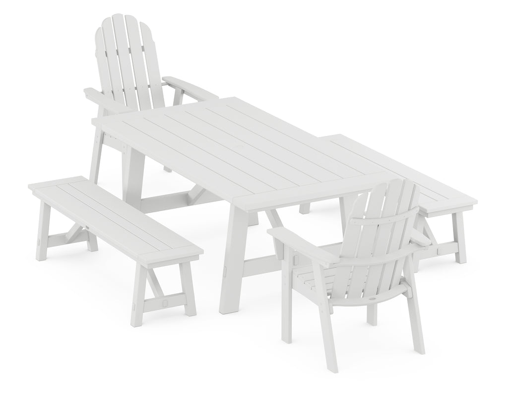 Vineyard Curveback Adirondack 5-Piece Rustic Farmhouse Dining Set With Benches Photo