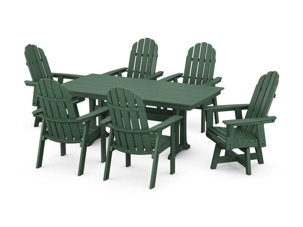 Vineyard Curveback Adirondack Swivel Chair 7-Piece Farmhouse Dining Set with Trestle Legs Photo