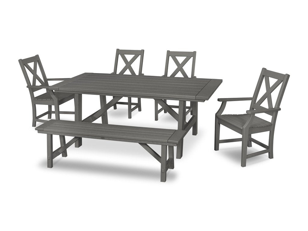 Braxton 6-Piece Rustic Farmhouse Arm Chair Dining Set with Bench Photo