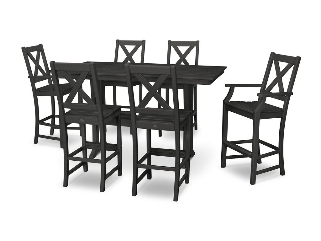 Braxton 7-Piece Farmhouse Trestle Bar Set - Retreat Home Furniture