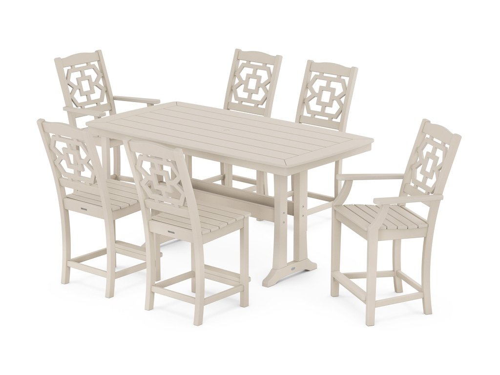 Chinoiserie 7-Piece Counter Set with Trestle Legs Photo