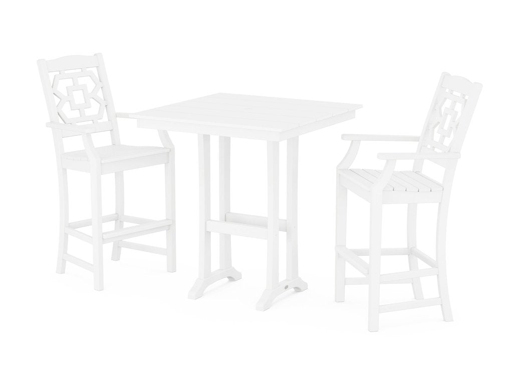 Chinoiserie 3-Piece Farmhouse Bar Set with Trestle Legs Photo