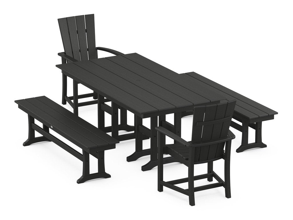 Quattro 5-Piece Farmhouse Dining Set with Benches Photo