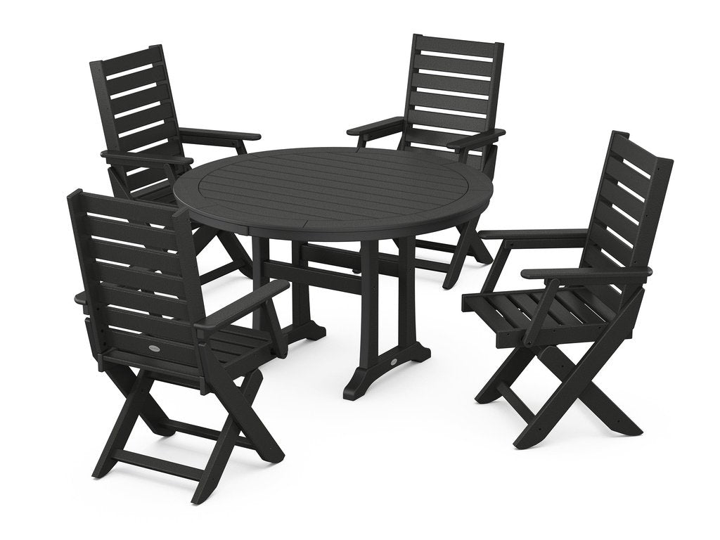 Captain Folding Chair 5-Piece Round Dining Set with Trestle Legs Photo