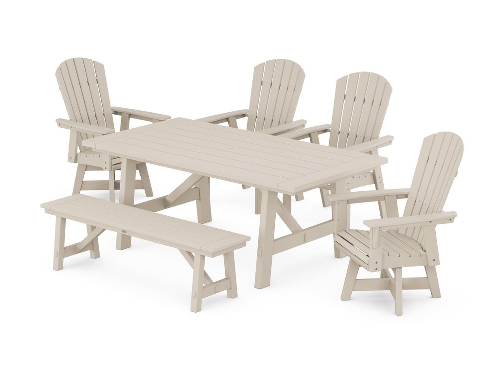 Nautical Adirondack Swivel 6-Piece Rustic Farmhouse Dining Set With Trestle Legs Photo