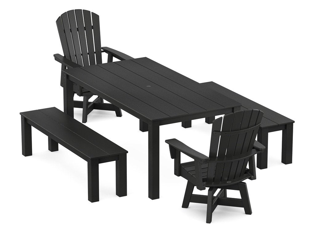 Nautical Curveback Adirondack Swivel 5-Piece Parsons Dining Set with Benches Photo