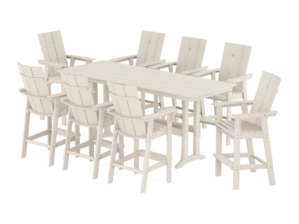 Modern Curveback Adirondack 9-Piece Farmhouse Bar Set with Trestle Legs Photo