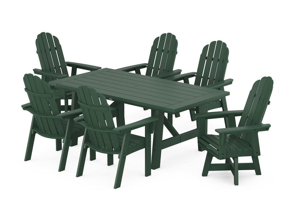 Vineyard Curveback Adirondack Swivel Chair 7-Piece Rustic Farmhouse Dining Set Photo