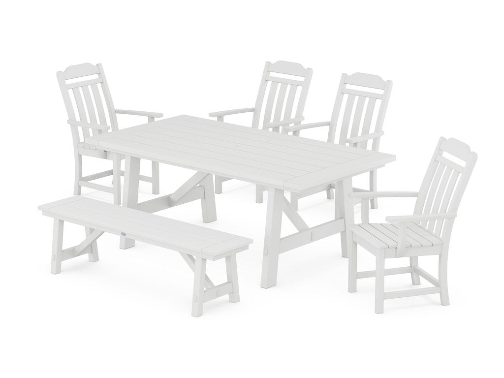 Country Living 6-Piece Rustic Farmhouse Dining Set with Bench Photo