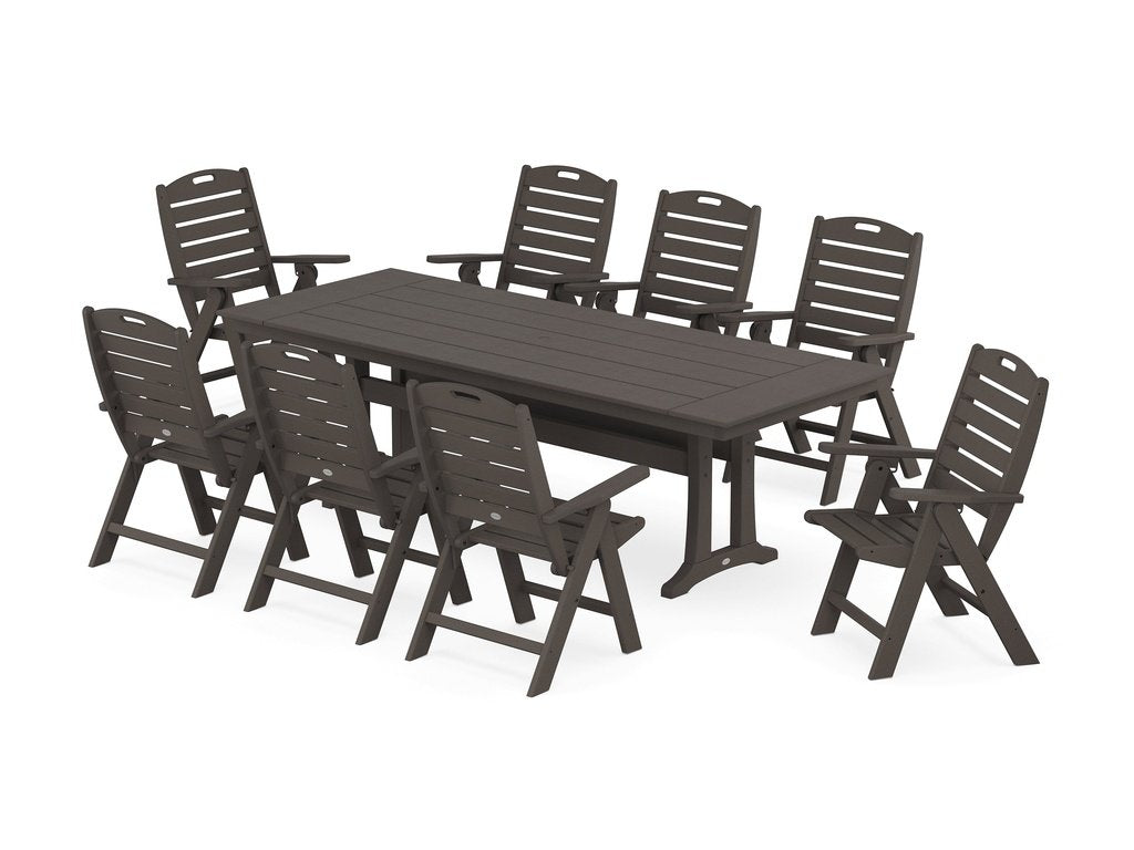 Nautical Highback 9-Piece Farmhouse Dining Set with Trestle Legs Photo