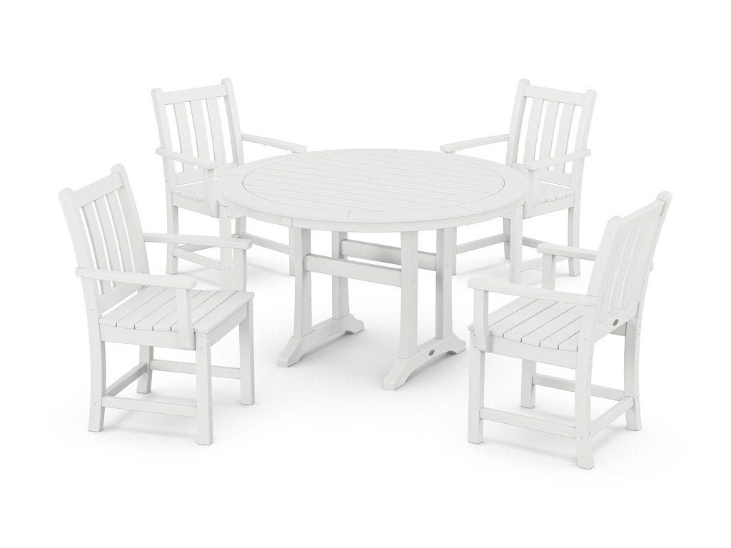 Traditional Garden 5-Piece Round Dining Set with Trestle Legs Photo