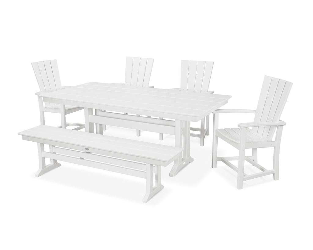 Quattro 6-Piece Farmhouse Dining Set with Trestle Legs and Bench Photo