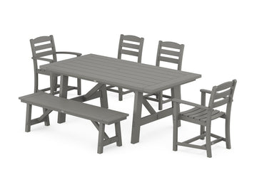 La Casa Café 6-Piece Rustic Farmhouse Dining Set with Bench Photo