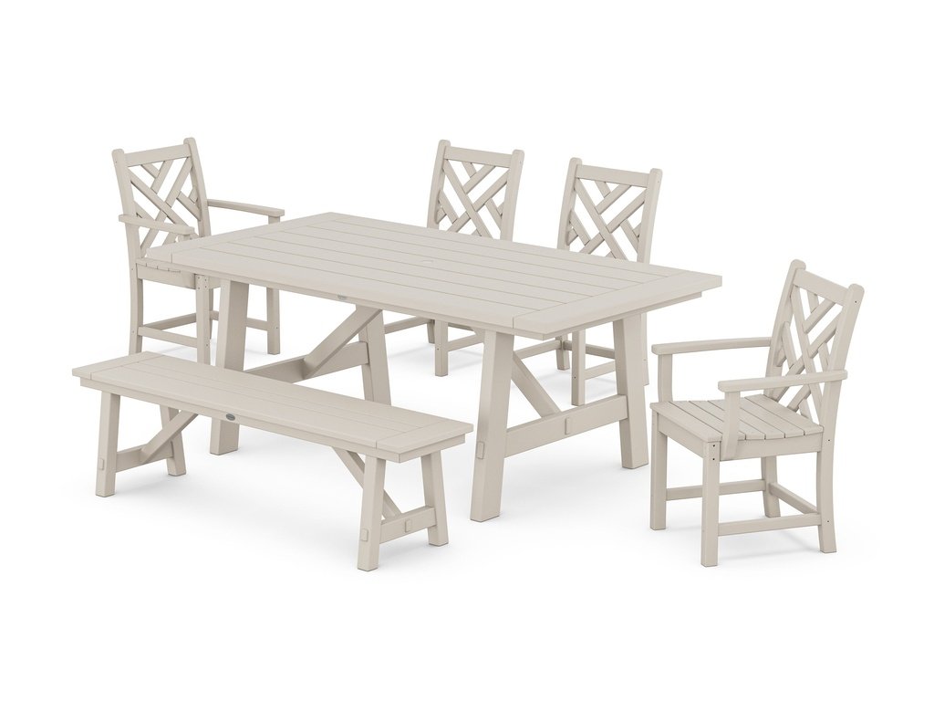 Chippendale 6-Piece Rustic Farmhouse Dining Set With Bench Photo