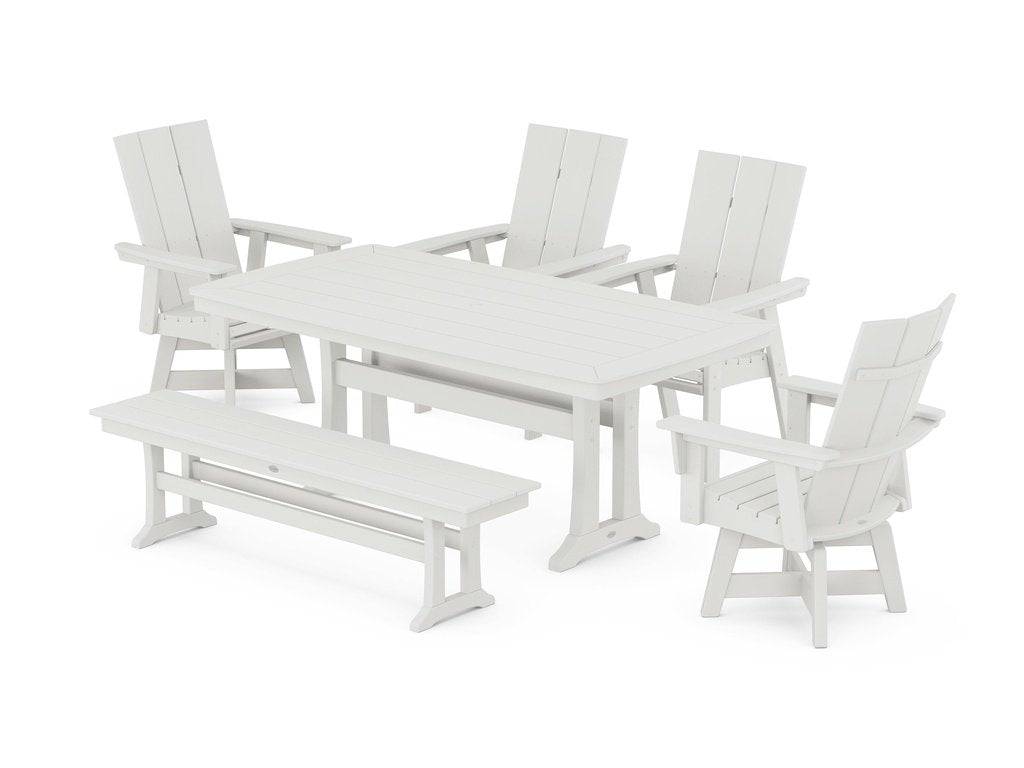 Modern Curveback Adirondack Swivel Chair 6-Piece Dining Set with Trestle Legs and Bench Photo