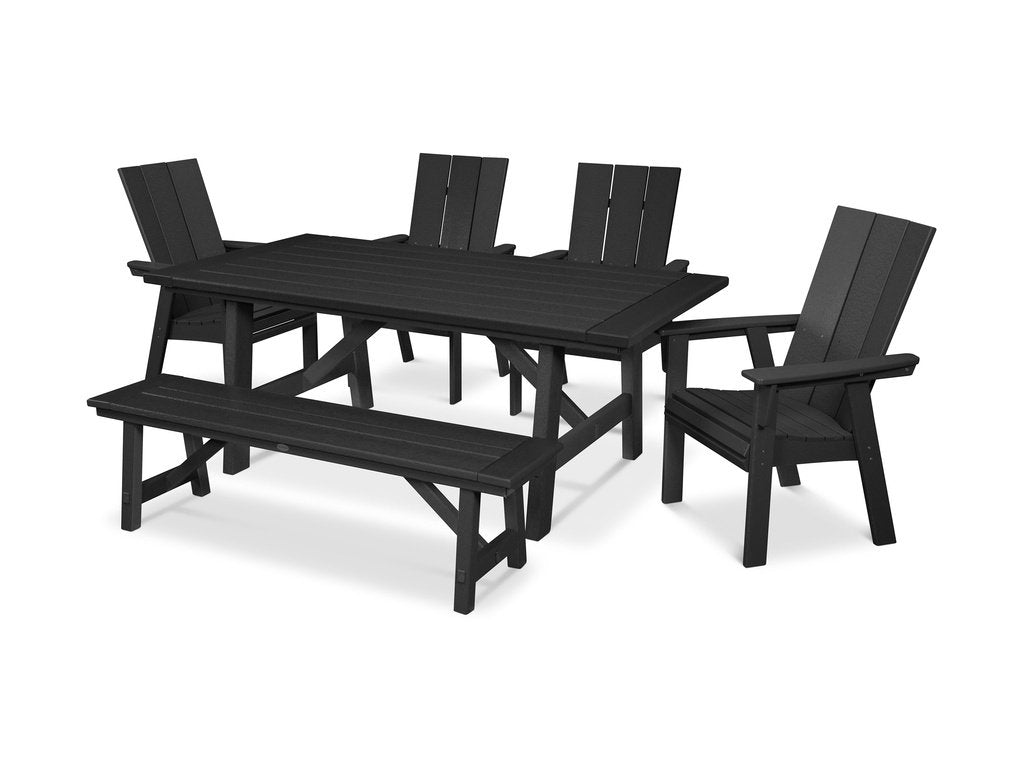 Modern Curveback Adirondack 6-Piece Rustic Farmhouse Dining Set with Bench Photo