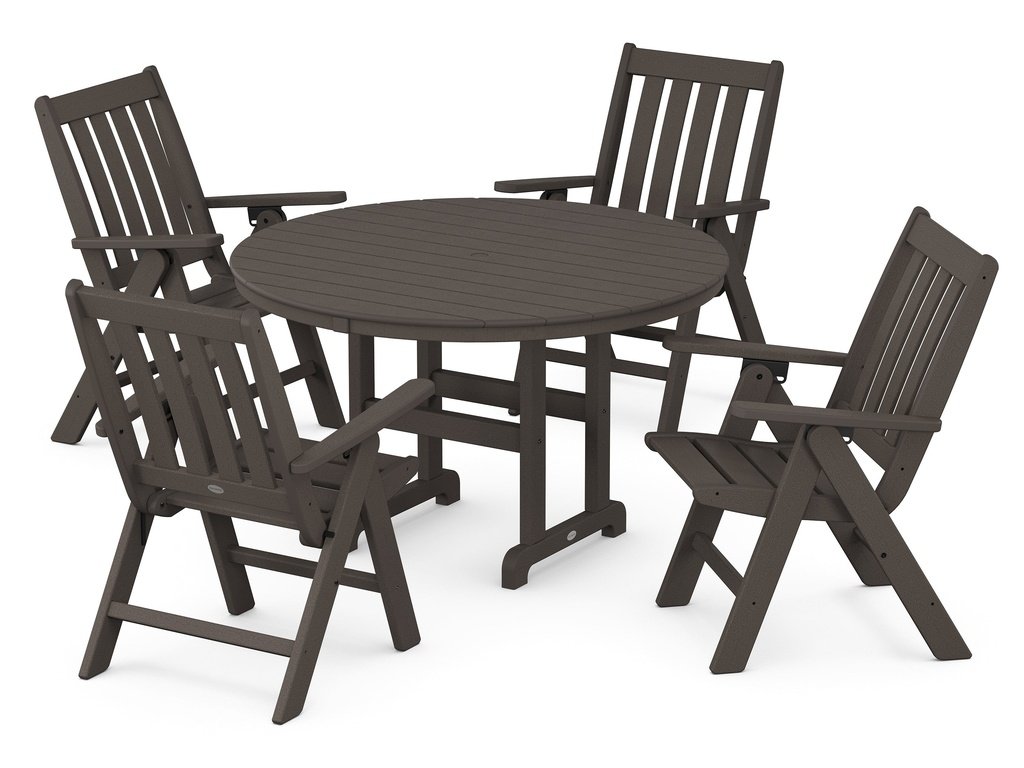 Vineyard Folding Chair 5-Piece Round Farmhouse Dining Set Photo