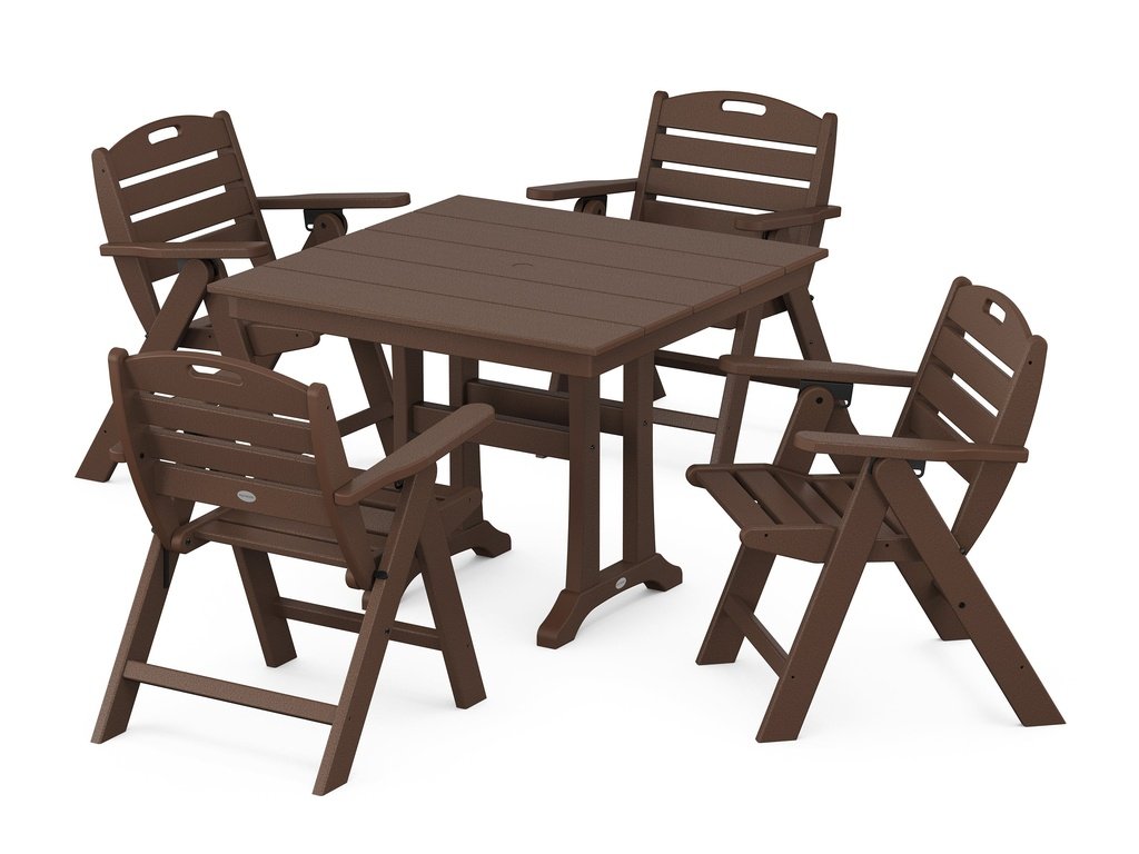 Nautical Folding Lowback Chair 5-Piece Farmhouse Dining Set With Trestle Legs Photo