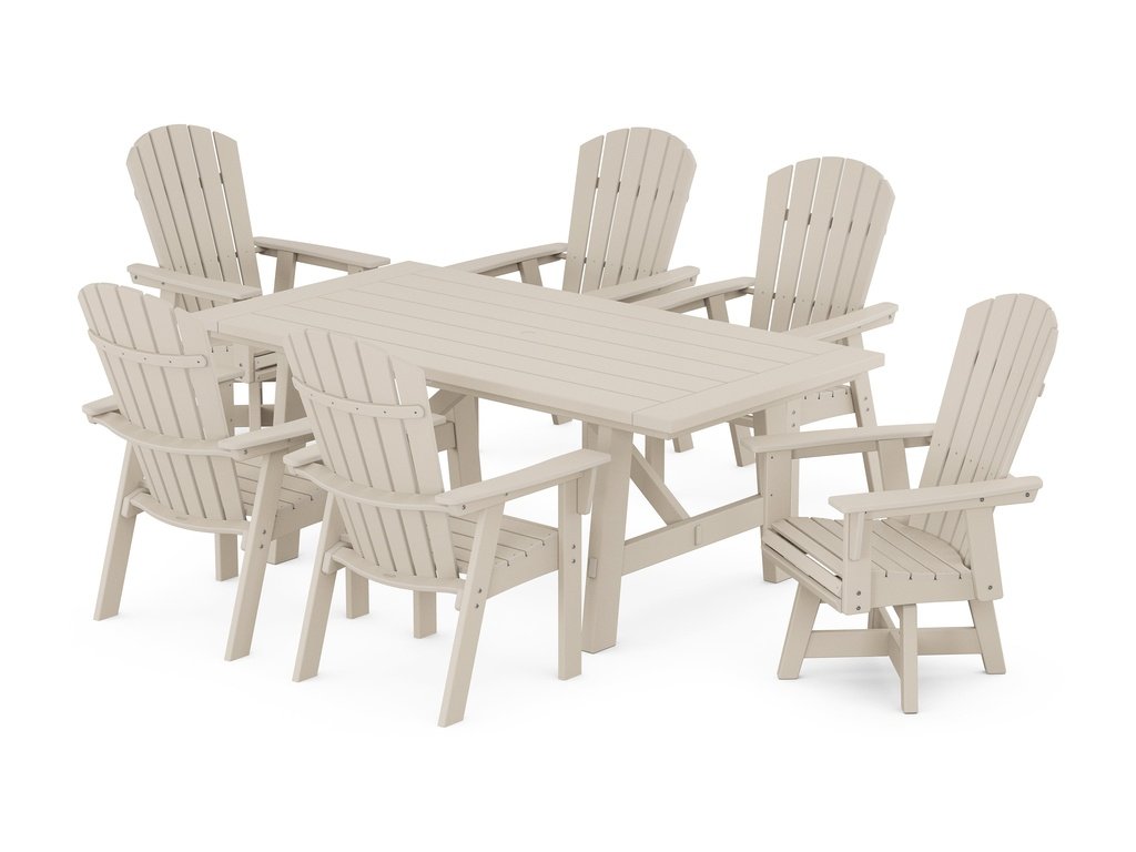 Nautical Curveback Adirondack Swivel Chair 7-Piece Rustic Farmhouse Dining Set Photo