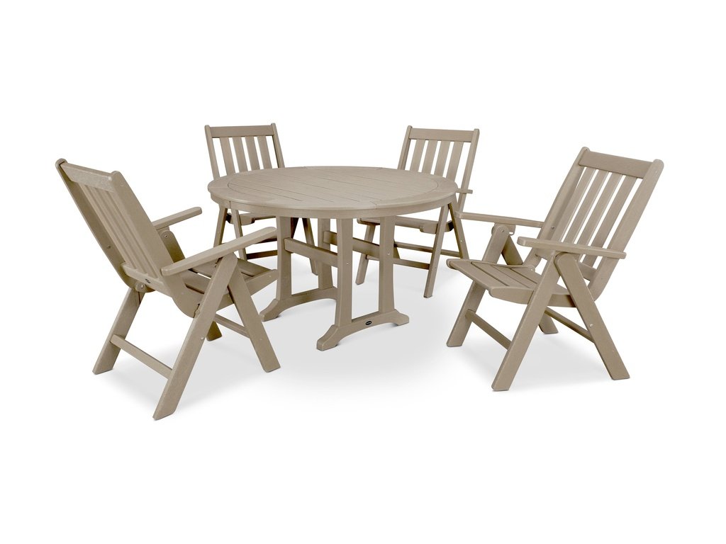 Vineyard Folding Chair 5-Piece Round Dining Set with Trestle Legs Photo