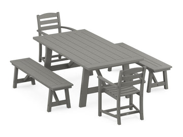 La Casa Café 5-Piece Rustic Farmhouse Dining Set With Benches Photo