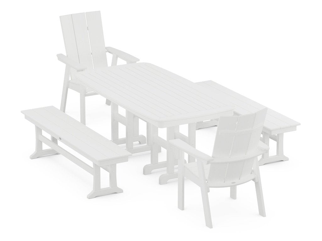 Modern Curveback Adirondack 5-Piece Dining Set with Benches Photo