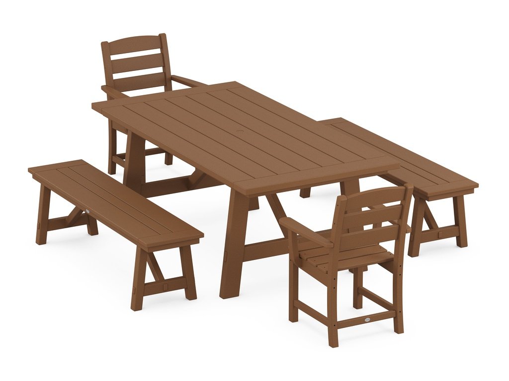 Lakeside 5-Piece Rustic Farmhouse Dining Set With Benches Photo