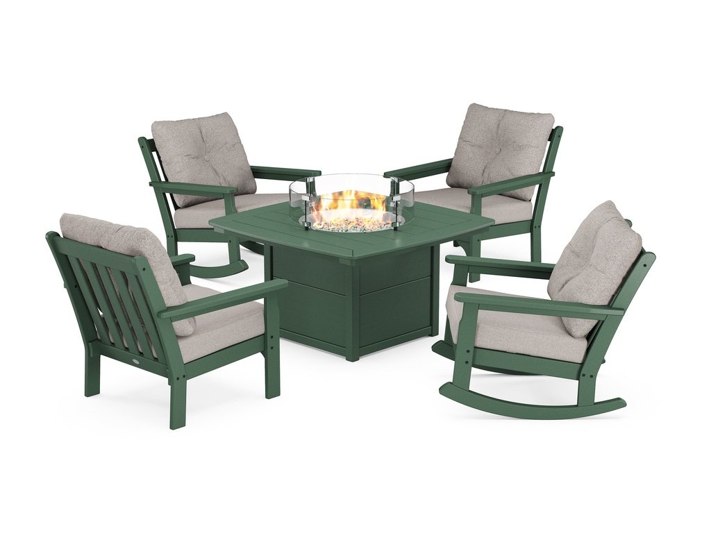 Vineyard 5-Piece Deep Seating Rocking Chair Conversation Set with Fire Pit Table Photo